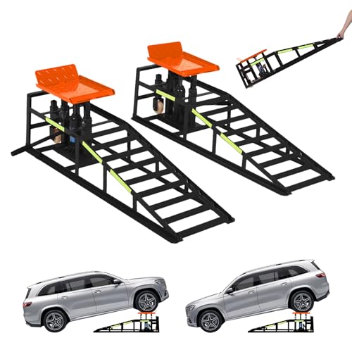 Heavy Duty Hydraulic Car Ramps 5 Ton Capacity with Wheels, Adjustable Height Portable Vehicle Lift Ramps, Auto Repair Ramps for Home Garage Car Maintenance & Oil Change - color: Orange