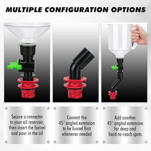 20-Piece Engine Oil Funnel Kit, 1.59QT/1.5L Oil Funnel Set with 12 Adapters, Siphon Hose Pump, Towel, Elbow Fitting, Arrow Screen and Magnetic Storage Hooks Tray, Compatible with GM/Ford/BMW/Audi Etc. - color: Multi-Color