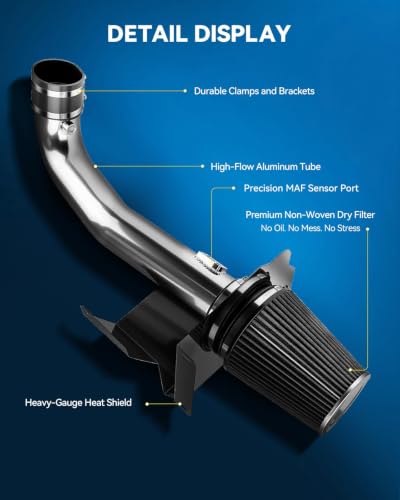PHILTOP 3.5" Cold Air Intake Kit for 2014-2018 Chevrolet Silverado 1500 - color: Black, size: 2014-2018 GMC Sierra 1500 5.3L/6.2L