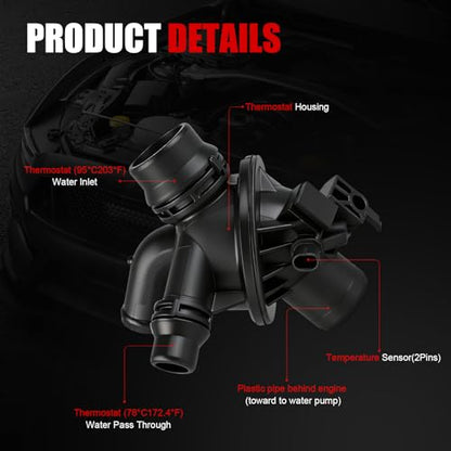 Engine Coolant Thermostat Housing Assembly Compatible with BMW 535i 2011-2016,535i GT 2010-2017,535i GT xDrive,535i xDrive,740i 640i xDrive Gran Coupe,ActiveHybrid 5,OEM#11538671516 11537601159 - size: 902-5173