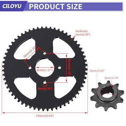 60 Tooth Sprocket 420 Mini Bike Chain Kit for Coleman CT200U BT200X
