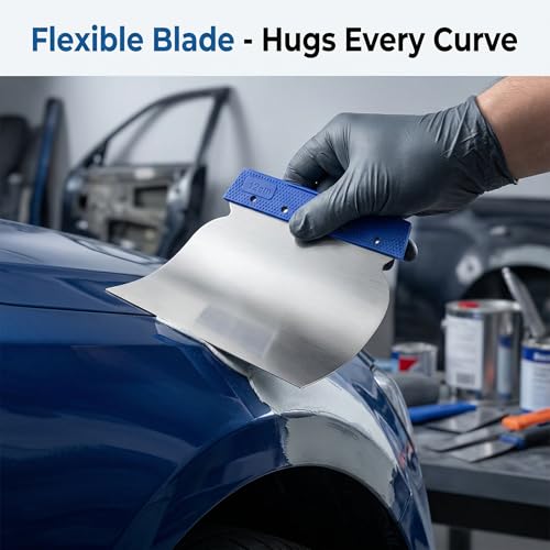 4 Pcs Metal Body Filler Spreader Set, Stainless Steel Putty Knife Kit for Bondo & Glaze, Reusable Auto Body Repair Tools - color: Blue