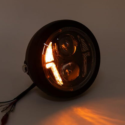 Motorcycle Headlight Assembly Round LED 6.5 inch Front Headlamp High/Low Beam Head light for Bobber Cafe Racer Motorbike (Style A) - style: Style A