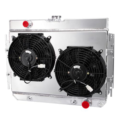 3 Row Radiator Shroud Fan For Chevy Impala Bel Air Chevelle El Camino 1963-1968 3 Rows Radiators Fans Aluminum Radiator with Fan - size: 3 Row Radiator+Shroud Fan
