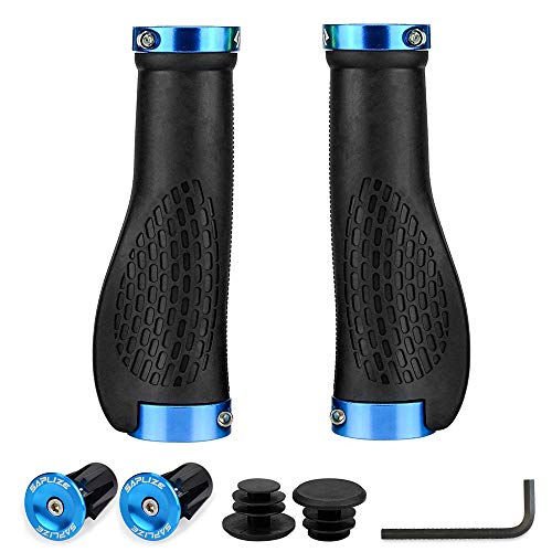 SAPLIZE Bike Handlebar Grips, Ergonomic Design, Wide Palm Support Rubber Bike Grips, Double Lock-on, for Mountain Road MTB Bike, Urban Bikes Scooters, Multi-Color Options - color: Black+Blue