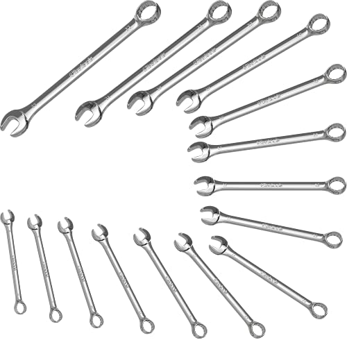 Olsa Tools 15 Pcs Metric Combination Wrench Set, Sizes 8-22mm, Unbreakable, Chrome Vanadium Steel, Polycarbonate