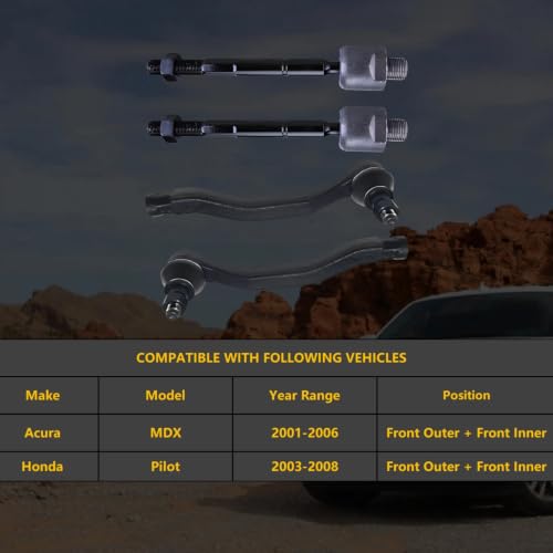 Front Outer Inner Tie Rod End Kit for Honda Pilot 2003-2008 (4pc) - size: ES3716 ES3717 EV471
