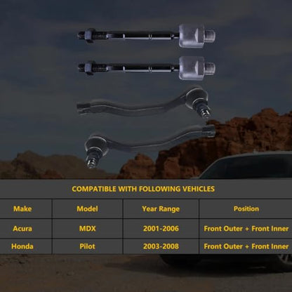 Front Outer Inner Tie Rod End Kit for Honda Pilot 2003-2008 (4pc) - size: ES3716 ES3717 EV471