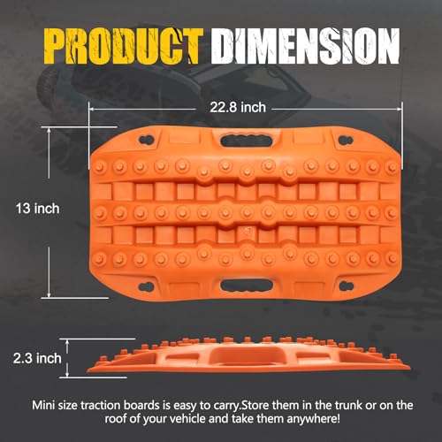 BUNKER INDUST Off Road Traction Boards, 2 Pcs Short Recovery Track Traction Mats for 4WD Mud, Sand, Snow Ramps-Orange Tire Traction Tool (Without Strap) - color: Orange