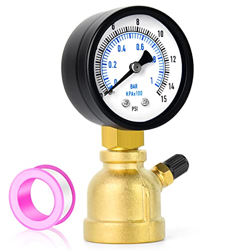 MEANLIN MEASURE 0-15Psi Forged Brass Air Test Pressure gauges, 3/4" FNPT Connection, 2" Double Graduated, Bell Shape Body Assembly, -3-2-3% Accuracy - size: 0-15Psi, style: Brass Body