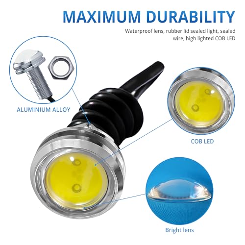 4Pcs 23mm COB DC 12V Eagle Eye LED Car Fog DRL Daytime Running Light Car ATV Camper Trunk Motorcycle Marker Lights Lamp Tail Reverse Fog Light Signal Lamp (White) - color: White