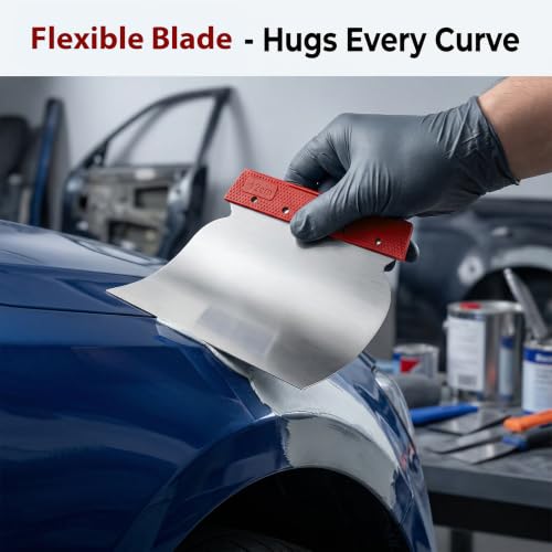 4 Pcs Metal Body Filler Spreader Set, Stainless Steel Putty Knife Kit for Bondo & Glaze, Reusable Auto Body Repair Tools (Red) - color: Red