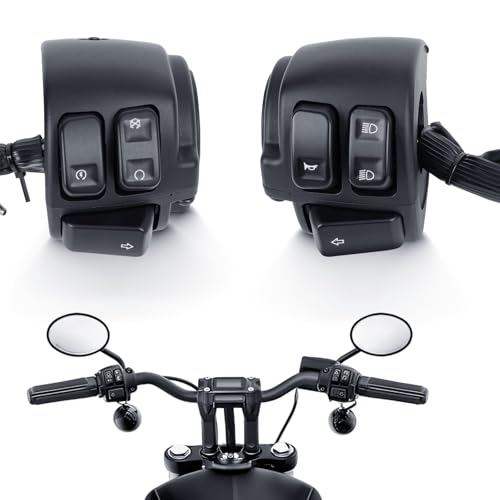 DREAMIZER Motorcycle 1" Handlebar Switches Control and Wiring Harness Compatible with Harley Softail Dyna Sportster V-Rod 1996-2012, Black (1 Pair) - color: Black