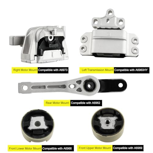 Engine Motor & Transmission Mount Kit Replacement for 2006-2014 VW Jetta - size: 5PCS-Compatible with A6962 A6966 A6969 A6973 A6995