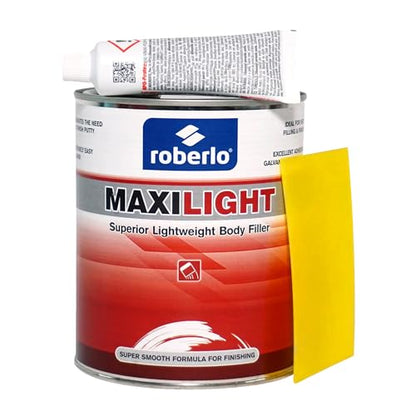 Roberlo Maxilight Superior Lightweight Auto Body Filler - Easy Application, Super Smooth Self-Leveling Formula, Creamy Texture, Ideal for Large Area Repairs, Dents, Dings, Holes, Scratches & Rust Quart