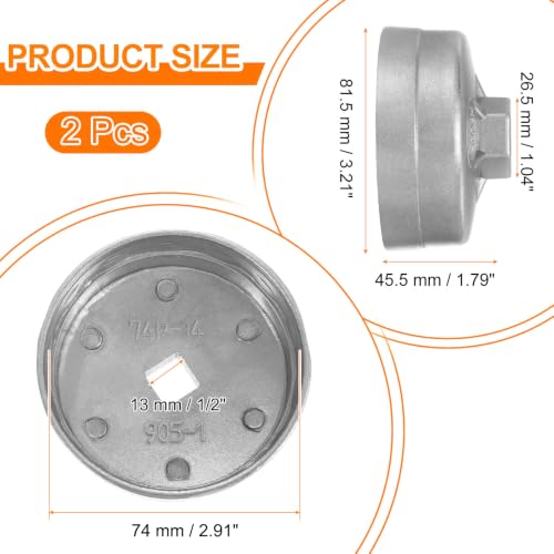 HARFINGTON 2pcs Oil Filter Cap 14 Flute 81.5x45.5x74mm (WxHxID) 1/2" Square - size: 14 Flute 81.5 x 45.5 x 74mm
