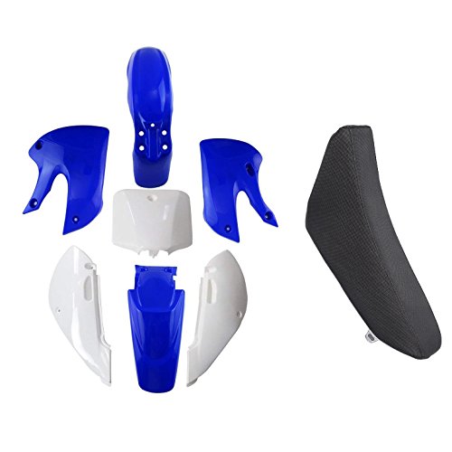 TDPRO Plastic Fairing Kit Fender Parts and Black Seat for Pit Dirt Bike KX 65 KX65 (4Blue+3White) - color: 4Blue+3White