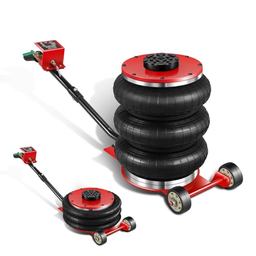 DNA Motoring Air Jack 5 Ton / 11000lbs Triple Bag Airbag Jack with Long Handle, 3-5 s Fast Lifting Pneumatic for Cars,Trucks, Garage, Repair, Lifting up to 15.7", TOOLS-00688 - color: Black/Red, style: Long Handle 5 ton