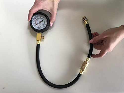 Engine Compression Tester Automotive Fuel Pressure Tester Kit, Engine Compression Gauges Tool 1000 PSI with Cylinder Compression Tester Hose and 14mm/18mmSolid Short Adapter