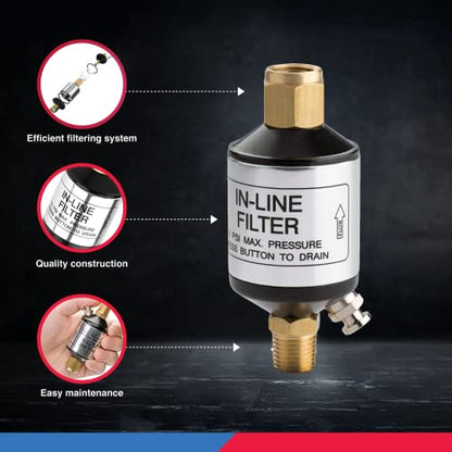 NEIKO 30253A Water and Oil Separator for Air Line | 1/4" NPT Inlet and Outlet | 150 PSI | Air Compressor and Air Tool Accessory | Protect Lifespan of Pneumatic Tools | Optimize Performance, Black - size: 150 PSI