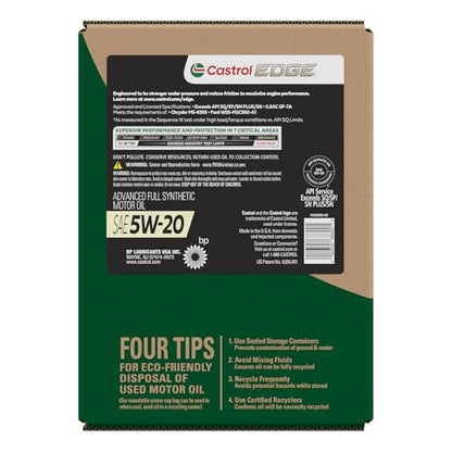 Castrol EDGE 5W-20 Advanced Full Synthetic Motor Oil, 5 Quarts, Eco Pack - size: 5 Quarts, Eco Pack