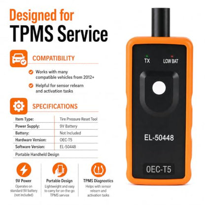 TPMS Relearn Tool for Car Tire Sensor, EL-50448 Tire Pressure Monitor Sensor TPMS Reset Activation Tool, OEC-T5 System Programming Training, for Most Series Vehicles 2012