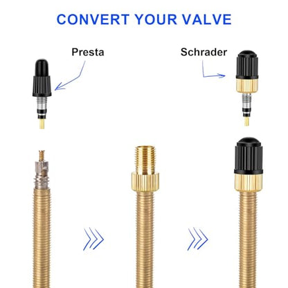 26 Pieces Presta Valve Core Repair Kit，Tubeless Valve&Presta Valve Caps；Valve Core Removal Tool and Adapter with Black Tire Valve Caps