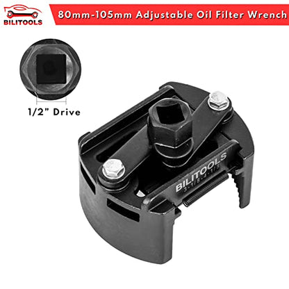 BILITOOLS Universal Adjustable Oil Filter Wrench with Auto-Clamp Spring - size: 80-105mm