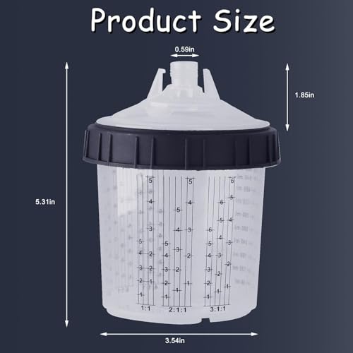 Disposable Paint Sprayer Mixing Cup for Automotive Paint Gun, HVLP Paint Spray Paint Gun 20 Ounce (600ml) Kit with 50 Cups and Lids System, 1 Hard Cup with Retainer Ring and 10 Plugs - size: 20 Ounce Kit