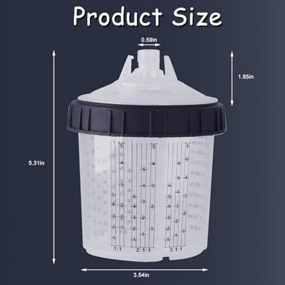 Disposable Paint Sprayer Mixing Cup for Automotive Paint Gun, HVLP Paint Spray Paint Gun 20 Ounce (600ml) Kit with 50 Cups and Lids System, 1 Hard Cup with Retainer Ring and 10 Plugs - size: 20 Ounce Kit