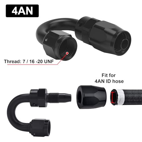 EVIL ENERGY 4AN Hose End Fitting 180 Degree Swivel for CPE Braided Hose Black - size: 4AN, style: 180 Degree