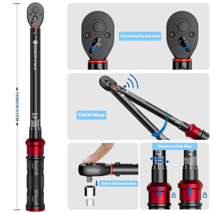 SUERCUP 3/8" Click Torque Wrench, 10-110 ft-lb, for Lug Nuts & Spark Plugs - size: 3/8" 10-110 Ft.Lb/13.6-149.2 N.m