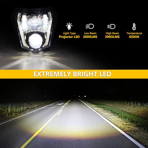 RAMJET4X4 LED Motorcycle Headlight Dirt Bike DRL Headlamp with Bezel Compatible With Motocross Pit Bike Enduro ATV Supermoto 150 250 350 450 500 SX XCW EXC SXF XC SMC R 690 - color: black