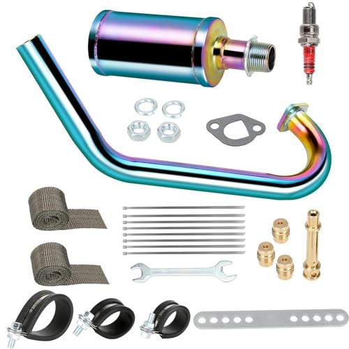 FVRITO Colorful Exhaust Pipe with Muffler for Predator 212cc 196cc CT200u Coleman BT200X CT200U-EX KT196 Mini Bike Go Kart GX160 6.5HP Clone Engine Baja Warrior MB200 TrailMaster Parts - color: rainbow