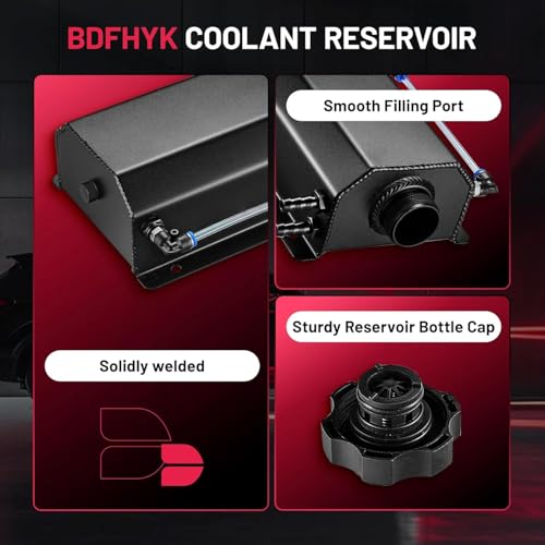 BDFHYK Coolant Overflow Tank, Aluminum Radiator Reservoir Tank, 2L Reservoir Expansion Tank Universal, Black - color: black, size: 2 Liters
