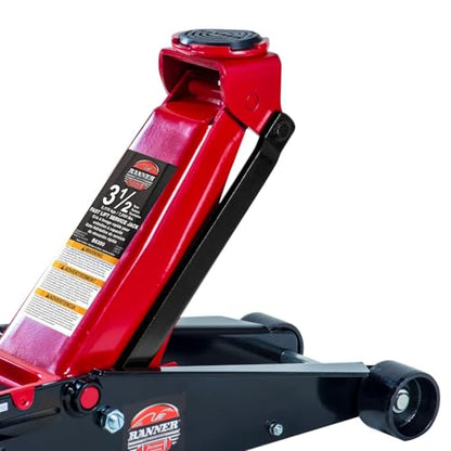 Blackhawk B6350 Black/Red Fast Lift Service Jack - 3.5 Ton Capacity, 28 1/2" L x 13 3/4" W x 6 1/2" H