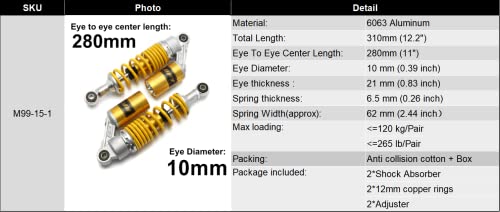 280mm Rear Shock Absorber Suspension Motorcycle ATV Quad 7mm Spring - color: Yellow