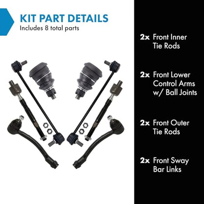 TRQ Front Steering & Suspension Kit Ball Joint Sway Bar Stabilizer Link Tie - style: PSA32934