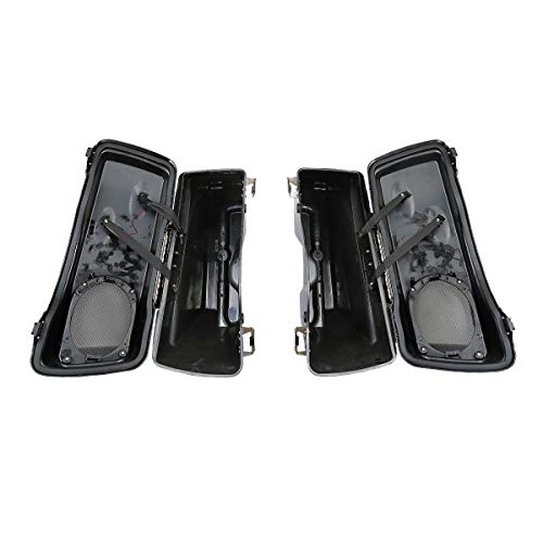 TCMT 5" Stretched Saddlebag W/ 5x7 Speaker Lids Fits For Harley Touring Models CVO Road Glide Road King Street Glide Electra Glide Ultra Classic 1994-2013 - color: Vivid Black Chrome Latches(5x7 Speaker Lid)