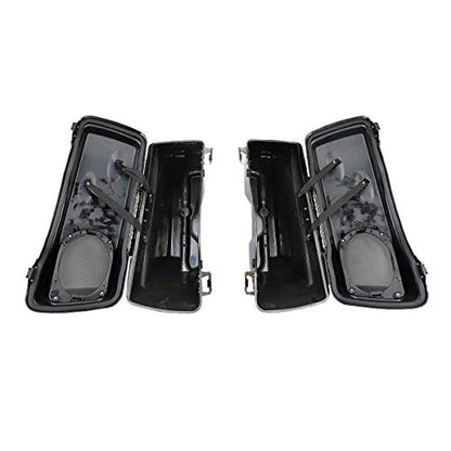 TCMT 5" Stretched Saddlebag W/ 5x7 Speaker Lids Fits For Harley Touring Models CVO Road Glide Road King Street Glide Electra Glide Ultra Classic 1994-2013 - color: Vivid Black Chrome Latches(5x7 Speaker Lid)