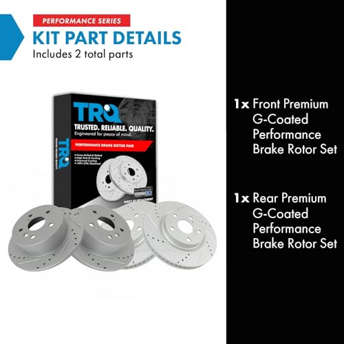 TRQ Performance Front and Rear Brake Rotor Set G Coated Drilled and Slotted - style: BRA15026