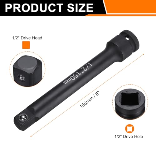 HARFINGTON Socket Extension Bar 1/2" Drive 6" Long CR-V Steel - size: 1/2" Square Drive 6" Long