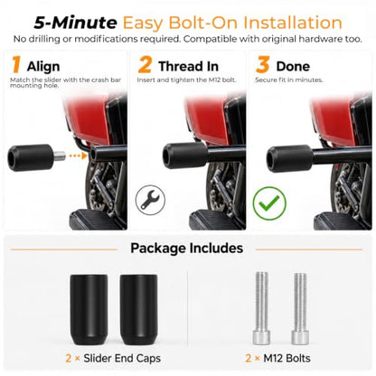 1.25" Motorcycle Crash Bar Sliders End Caps Black 2PC