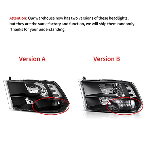 AUTOSAVER88 Headlight Assembly Compatible with 09-18 Dodge Ram 1500 Black - color: Black Housing Clear Reflector
