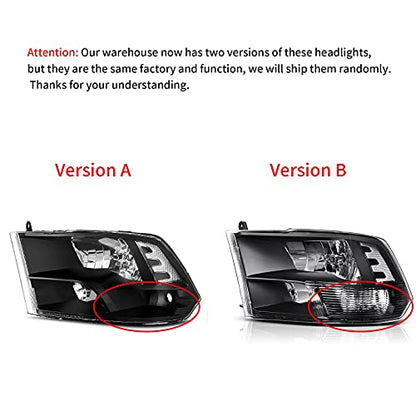 AUTOSAVER88 Headlight Assembly Compatible with 09-18 Dodge Ram 1500 Black - color: Black Housing Clear Reflector