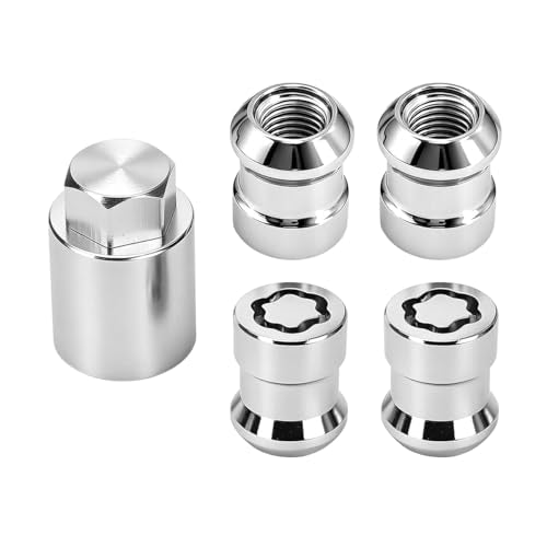 HZEL Car M12 x 1.5 Wheel Lock Lug Nut Set, Anti-Theft Chrome 4PCS Cone Seat Tire Locking Nut Kit with 1 Key, OEM#00276-00900 Automotive Replacement, Compatible with Celica ES330 ES350 (Silver) - size: Silver