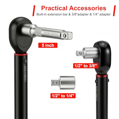 1/2" Drive Click Torque Wrench,10-160 FT.lb,±3% Precision 72-Tooth Dual Direction Dual Range Scale, for Car Bike Moto Repair