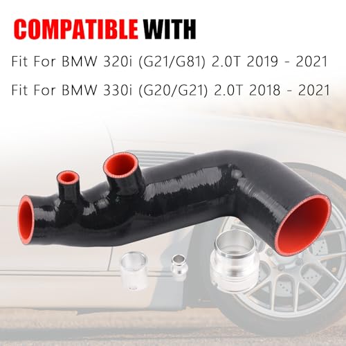 Turbo Inlet Pipe Compatible with BMW 320i 330i B48 2.0T G20 G21 Black Silicone & CNC Aluminum Performance Intake Hose