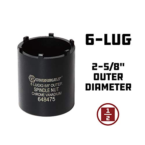 Powerbuilt Spindle Socket, 6 Outer Black, 6 Lug, Remove Spindle Nuts, 2-5 Inch Outer, Ford Chevy GMC Bronco Trucks - 648475 - style: 6-Lug, 2-5/8" Outer