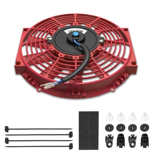 Auto Dynasty 10" Universal 12V Electric Radiator Cooling Fan Kit, Red - color: Red, size: 10 Inch Diameter